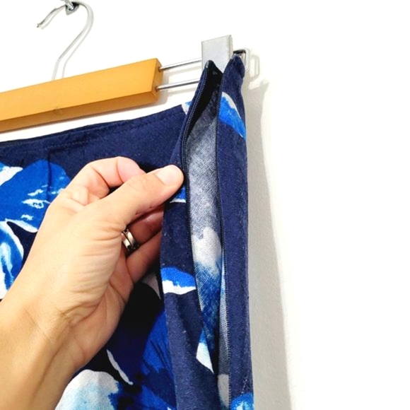 Julie Mitchell Fit Flare Maxi Skirt Blue Tropical Floral Linen Blend Lighweight - Picture 6 of 10